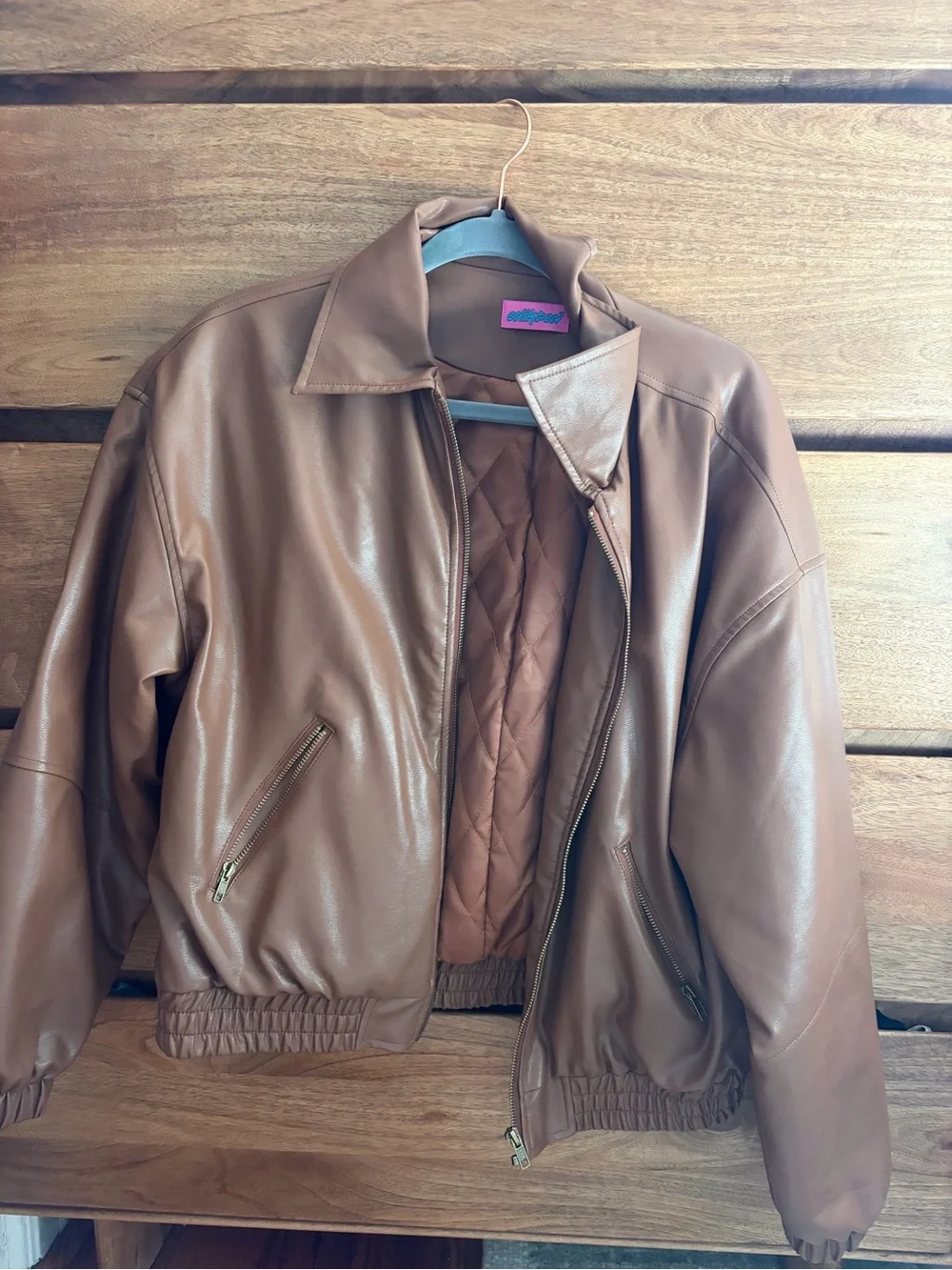 Edikted Women's Brown Faux Leather Bomber Jacket